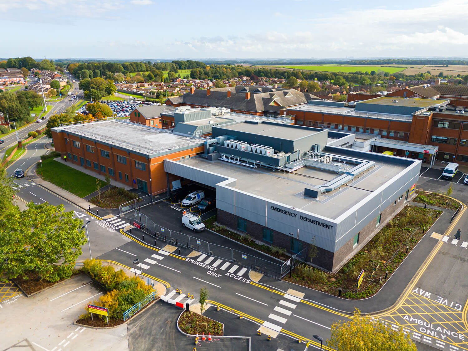 Exterior of the Emergency Care Village showing the new-build entrance