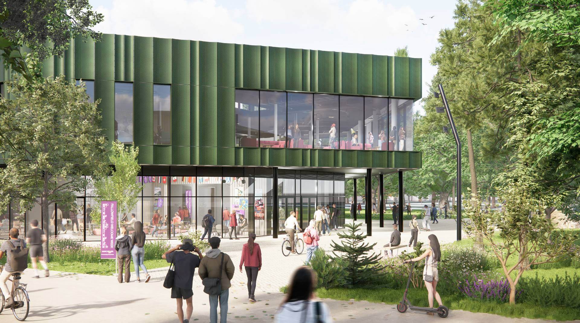 Fallowfield Student Village exterior, mid-rise Passivhaus residential blocks at the University of Manchester, by CAD21