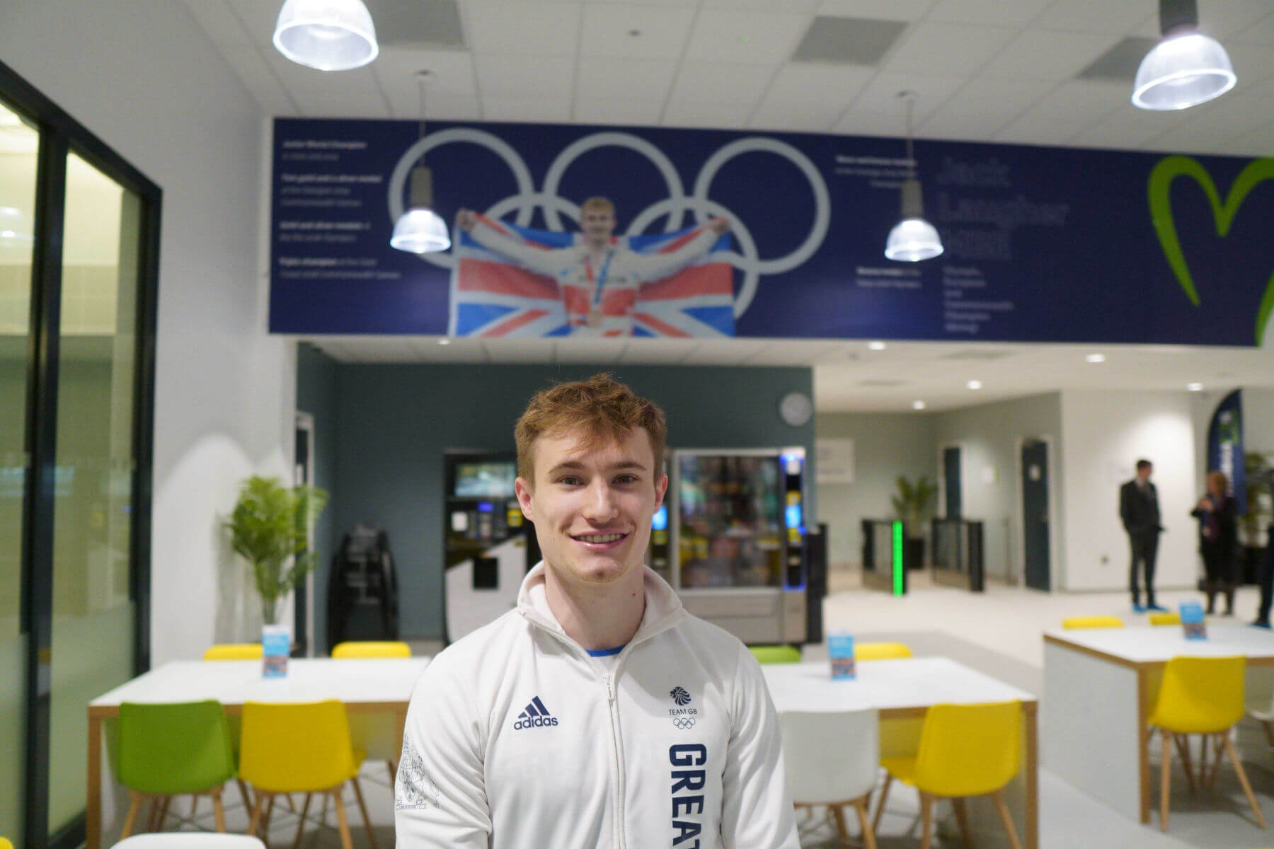 Olympic diver Jack Laugher in the café at the leisure centre named after him in Ripon