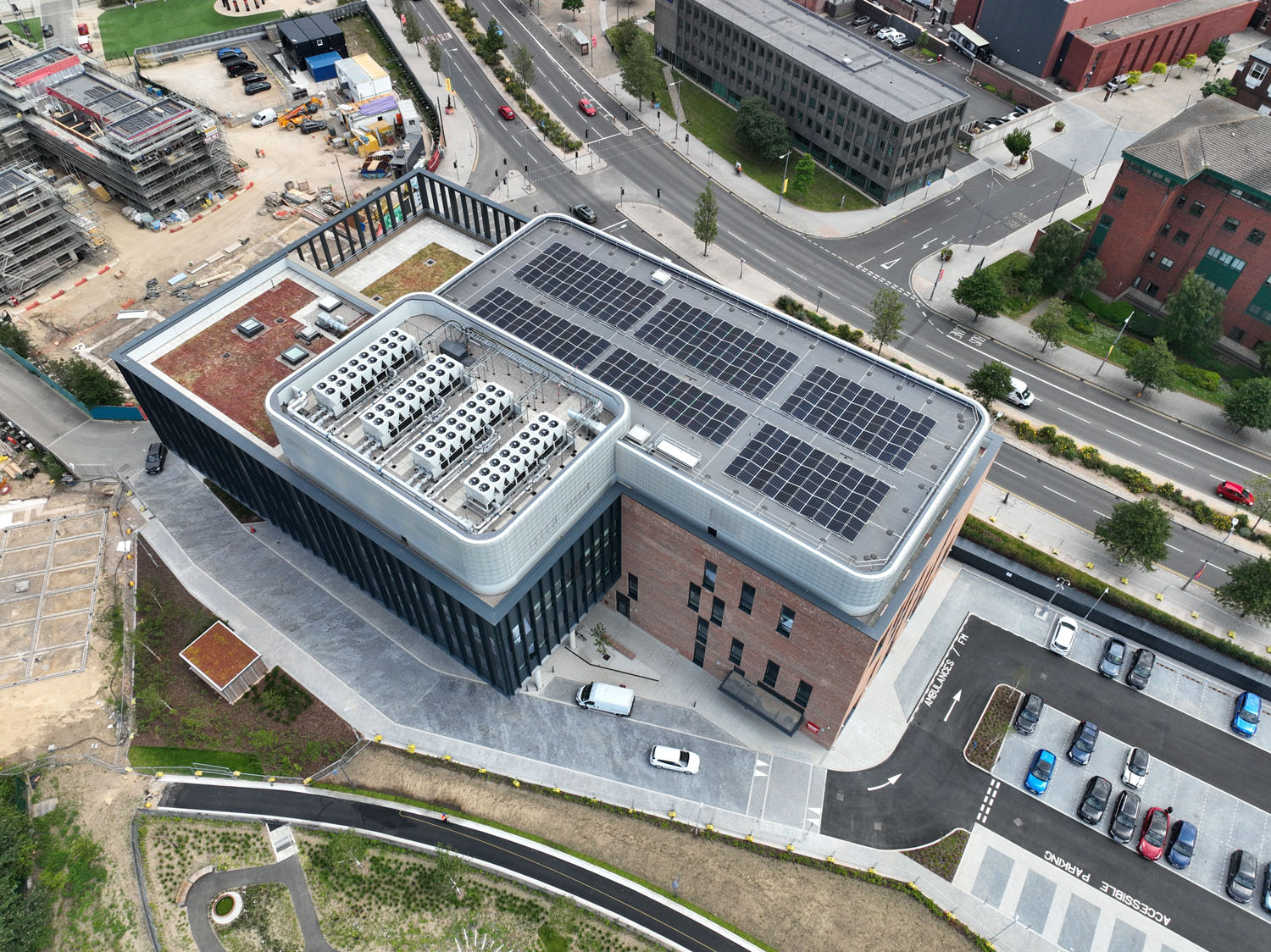 Sunderland Eye infirmary aerial view of the building and it's roof with plant